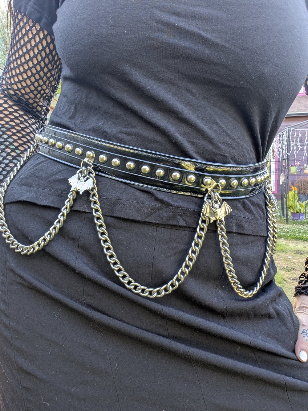 Killstar Plus Sized Hip Belt With Bat Charms And Chains